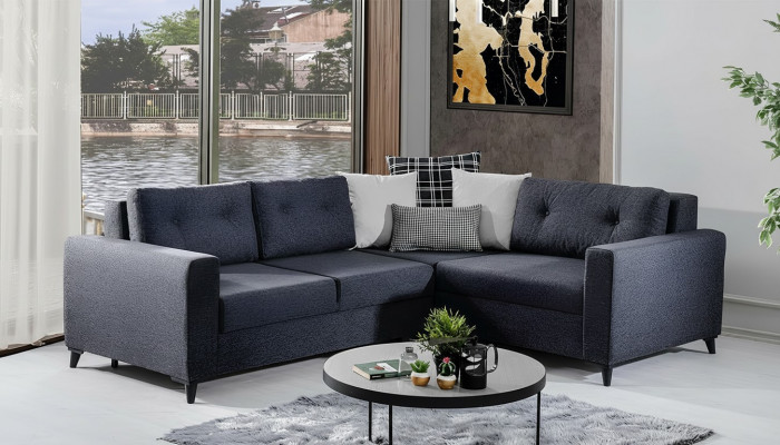 Donkelgraut Polstersofa Designer Eckssofa Bettfunktioun Wunnzëmmer Sofa