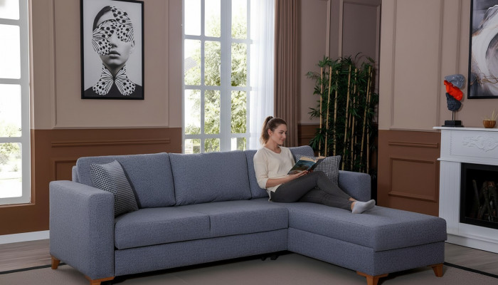 Stilvollt Graut Polstersofa Designer Ecksofa Wunnzëmmer Sëtz-Couch Nei