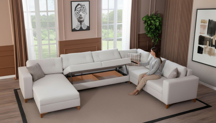 Wäisst U-Form Sofa Wunnzëmmer Eckkanapé Stoffsofa Luxus Miwwelen Neit