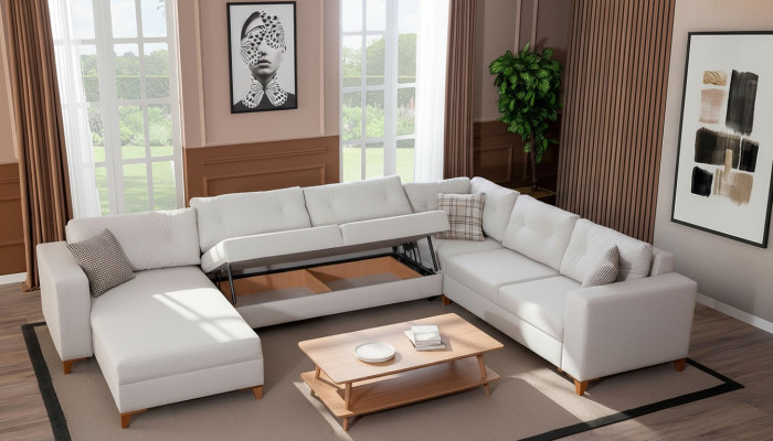 Wäisst U-Form Sofa Wunnzëmmer Eckkanapé Stoffsofa Luxus Miwwelen Neit