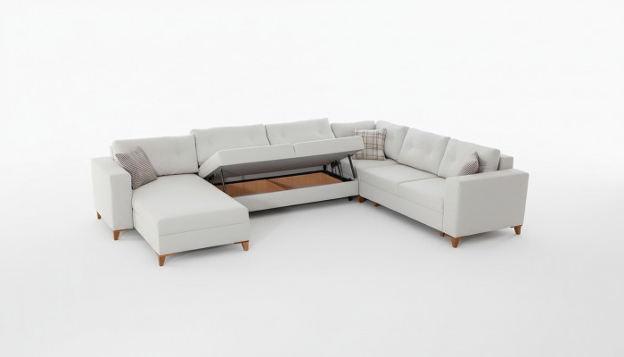 Wäisst U-Form Sofa Wunnzëmmer Eckkanapé Stoffsofa Luxus Miwwelen Neit