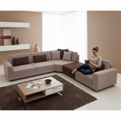 Moderne L-Form Canapé Wunnzëmmer Polstercanapé Stoffsfa Designer Miwwelen
