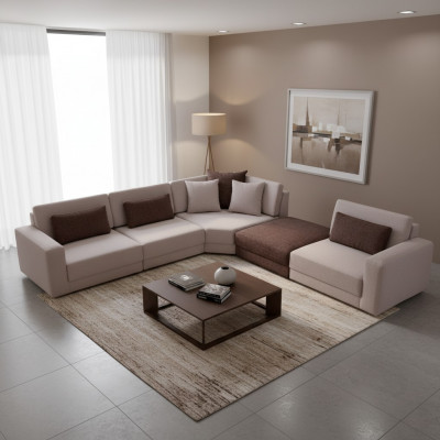 Moderne L-Form Canapé Wunnzëmmer Polstercanapé Stoffsfa Designer Miwwelen