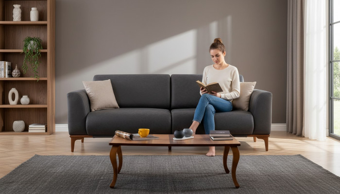 Grau Kënschtlieder Lieder Wunnzëmmer Designer Couch Luxuriéise 3-Sëtzer