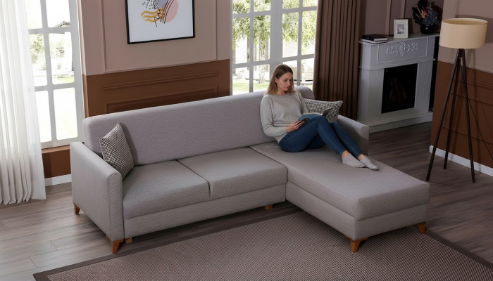 Hellgréng Stoffcanapé Wunnzëmmer Designer Couch Luxus Eckcanapé Nei
