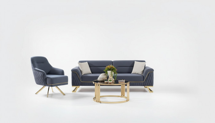 Blo Wunnzëmmer Sëtzgrupp Designer Ecksofa Luxus Moderne Fausstuhl