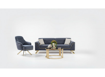Blo Wunnzëmmer Sëtzgrupp Designer Ecksofa Luxus Moderne Fausstuhl