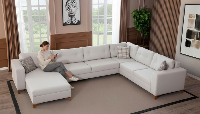 Stilvollt Wunnzëmmer U-Form Sofa Designer Ecksofa Luxus Edelt Couchen