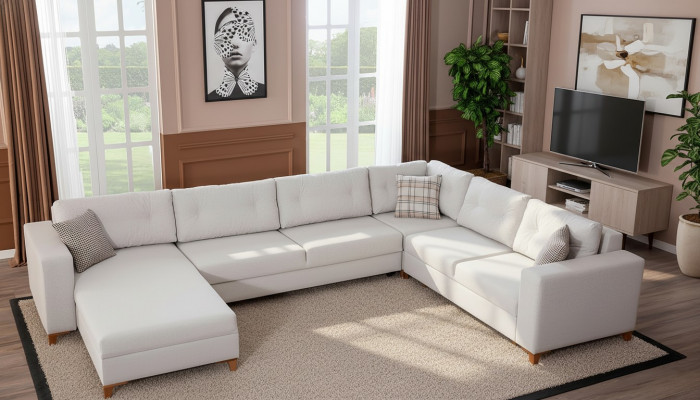 Stilvollt Wunnzëmmer U-Form Sofa Designer Ecksofa Luxus Edelt Couchen