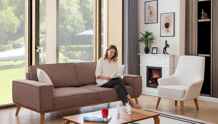 Wunnzëmmer beige Dräisëtzer luxuriéise wäisse Einsëtzer 2 Stéck Garnitur