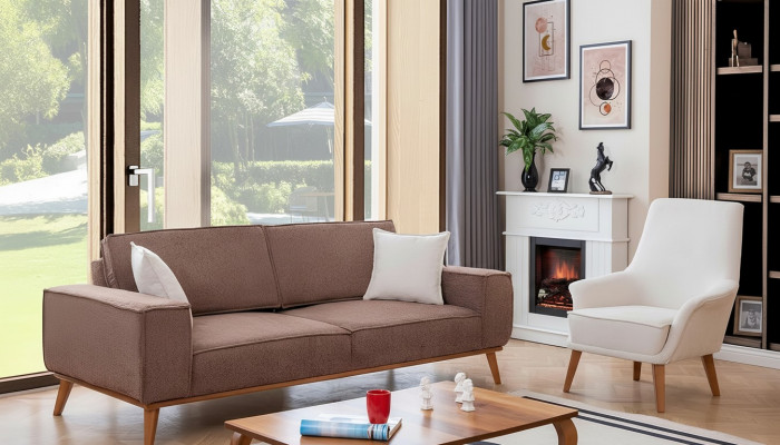 Wunnzëmmer beige Dräisëtzer luxuriéise wäisse Einsëtzer 2 Stéck Garnitur