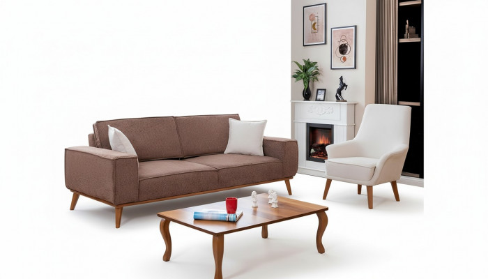 Wunnzëmmer beige Dräisëtzer luxuriéise wäisse Einsëtzer 2 Stéck Garnitur