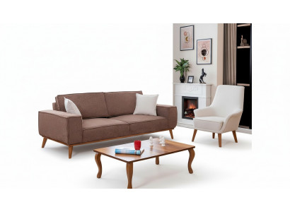 Wunnzëmmer beige Dräisëtzer luxuriéise wäisse Einsëtzer 2 Stéck Garnitur