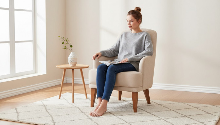 Beige Ledersëtz Wunnzëmmersessel Designer 1-Plaz Miwwelen Nei