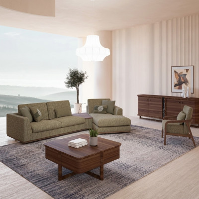 Wunnzëmmersaz 2 Stécker Komplett Ecksofa L-Form Relax Miwwelen Fotell Modern Textil