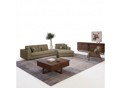 Wunnzëmmersaz 2 Stécker Komplett Ecksofa L-Form Relax Miwwelen Fotell Modern Textil