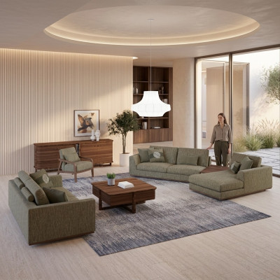 Komplett Sofagarnitur 3tlg Zwésëtzer Sofa Relax Ecksofa L-Form Modern Fautteuil