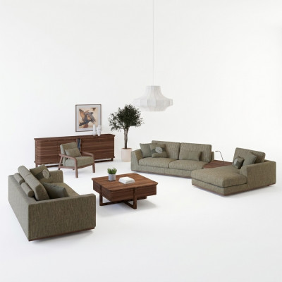 Komplett Sofagarnitur 3tlg Zwésëtzer Sofa Relax Ecksofa L-Form Modern Fautteuil