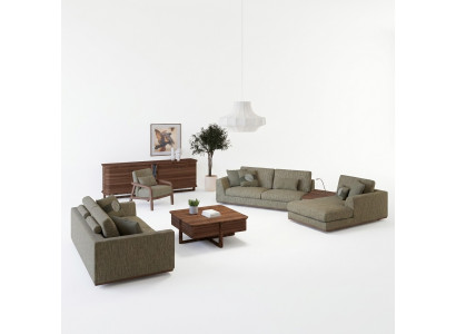 Komplett Sofagarnitur 3tlg Zwésëtzer Sofa Relax Ecksofa L-Form Modern Fautteuil
