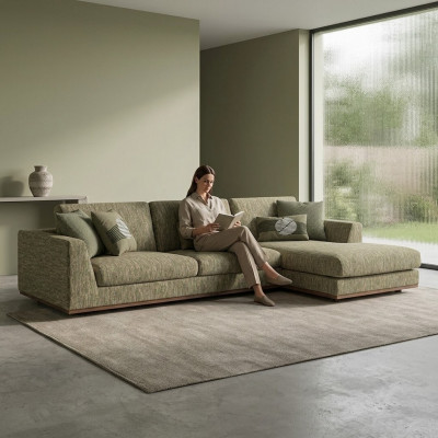 Gréng Eckcouch L-Form Wunnzëmmer Polstermiwwel Modern Textil Sofa Couch