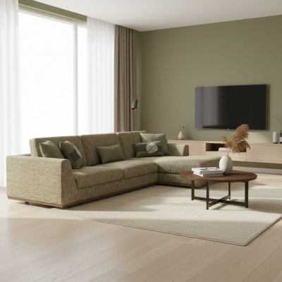 Gréng Eckcouch L-Form Wunnzëmmer Polstermiwwel Modern Textil Sofa Couch