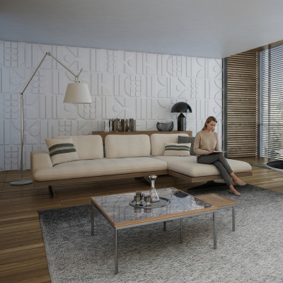 Modern Luxus Sofa Canapé Wunnzëmmer Relax Ecksofa L-Form mat 2x Klapptësch