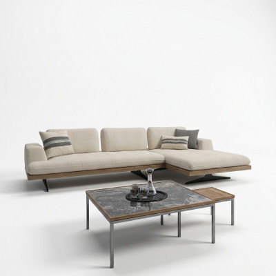 Modern Luxus Sofa Canapé Wunnzëmmer Relax Ecksofa L-Form mat 2x Klapptësch