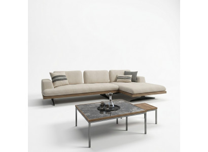 Modern Luxus Sofa Canapé Wunnzëmmer Relax Ecksofa L-Form mat 2x Klapptësch