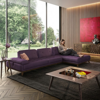 Lila Ecksofa L-Form Wunnzëmmer Luxus Couchtisch Ariichtung Neit Garnitur Miwwel