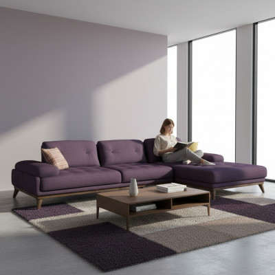 Luxus Eck Garnitur Wunnzëmmer Lila Ecksofa L-Form Ariichtung Sofa Couch Nei