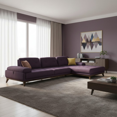 Luxus Eck Garnitur Wunnzëmmer Lila Ecksofa L-Form Ariichtung Sofa Couch Nei