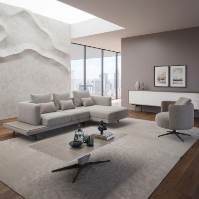 Wunnzëmmer Sofagarnitur Ecksofa L-Form Nei Sessell Luxus Holz Dësch.