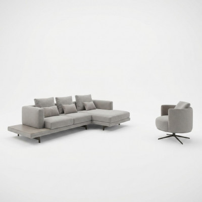 Wunnzëmmer Sofagarnitur Ecksofa L-Form Nei Sessell Luxus Holz Dësch.