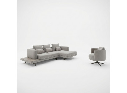 Wunnzëmmer Sofagarnitur Ecksofa L-Form Nei Sessell Luxus Holz Dësch.