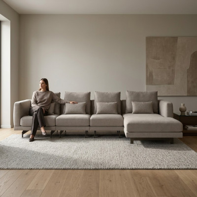Wunnzëmmer Eck Garnitur Sofa Canapé L-Form Polstermöbel Ariichtung Nei
