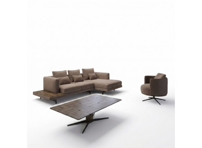 Wunnzëmmer Set Sofagarnitur Sofa Canapé L-Form Fotell Holz Dësch
