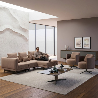 Sofa Garnitur Luxus Miwwelen Sofa L-Form 2x Fotell gepolstert Miwwelen Nei Dësch.