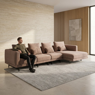 Beige Polstermeubel Luxus Eck Garnitur Ecksofa L-Form Designer Ariichtung