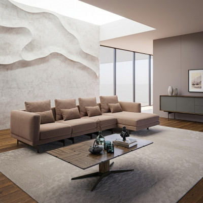 Beige Polstermeubel Luxus Eck Garnitur Ecksofa L-Form Designer Ariichtung