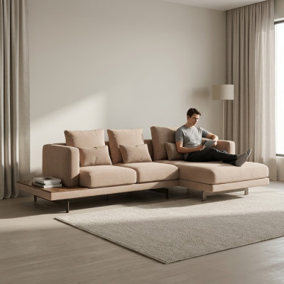 Polstermöbel Ecksofa L-Form Beige Designer Miwwelen Eck Garnitur Wunnzëmmer