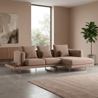 Polstermöbel Ecksofa L-Form Beige Designer Miwwelen Eck Garnitur Wunnzëmmer
