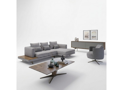 Sofasett Wunnzëmmer Set 3tlg Gepolstert Möbel Wénkelssofa Fauteuil Holz Dësch.