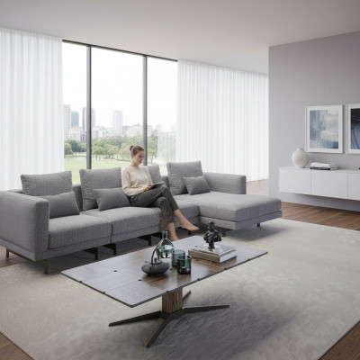 Luxus Eckcouch L-Form Wunnzëmmer Designer Eck Garnitur Nei Komplett Couchtisch
