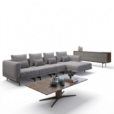 Luxus Eckcouch L-Form Wunnzëmmer Designer Eck Garnitur Nei Komplett Couchtisch