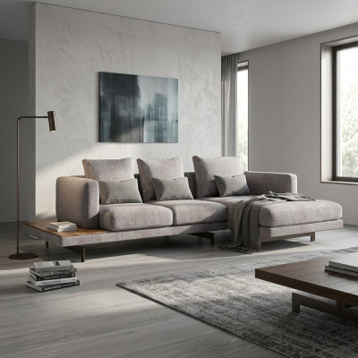 Wunnzëmmer Garnitur Eckzofa L-Form Gri Sofa Couch Designer Polstermöbel