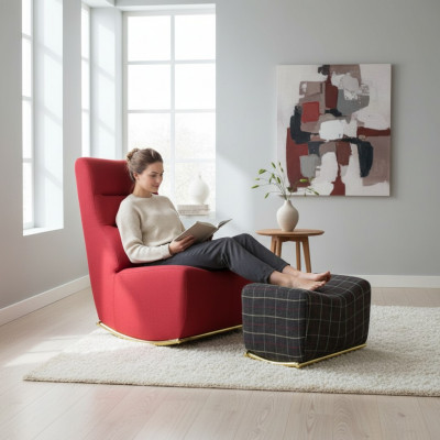 Wunnzëmmer Set 2tlgs Fotell mat Hocker Sëtzmöbel Modern Ariichtung