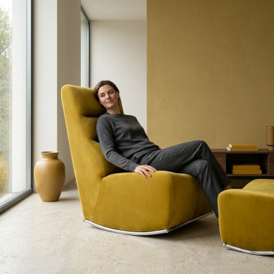 Luxus Giel Komplett Fauteuil mat Pouf Sëtzmöbel Wunnzëmmer Designer Textil