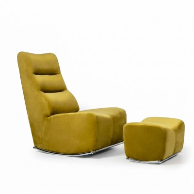Luxus Giel Komplett Fauteuil mat Pouf Sëtzmöbel Wunnzëmmer Designer Textil
