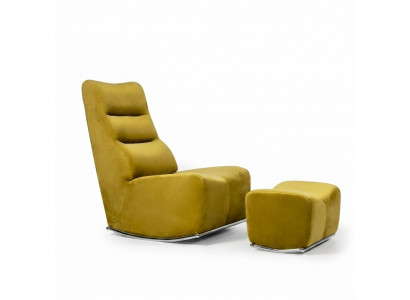 Luxus Giel Komplett Fauteuil mat Pouf Sëtzmöbel Wunnzëmmer Designer Textil