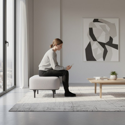 Designer Modern Grey Hocker Wunnzëmmer Polster Textil Polstermöbel